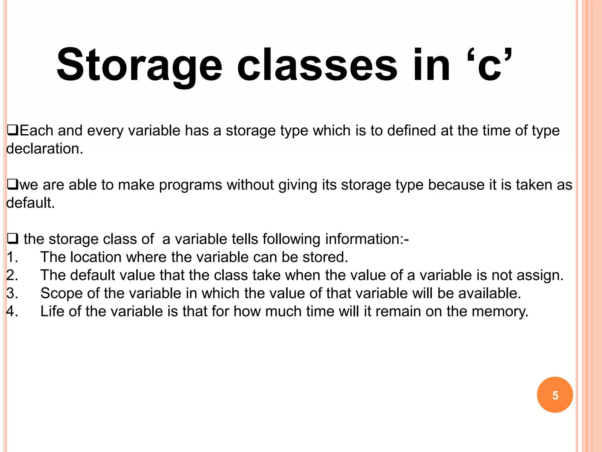 Storage classes in C | PPTX