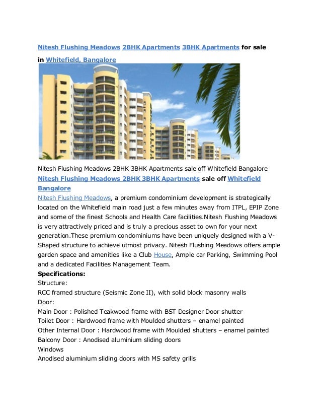 Nitesh flushing meadows 2BHK 3BHK Apartments sale off Whitefield Bangalore