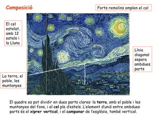Composició El quadre es pot dividir en dues parts clares: la  terra , amb el poble i les muntanyes del fons, i el  cel  pl...
