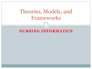 NURSING INFORMATICS Theories, Models, and Frameworks 