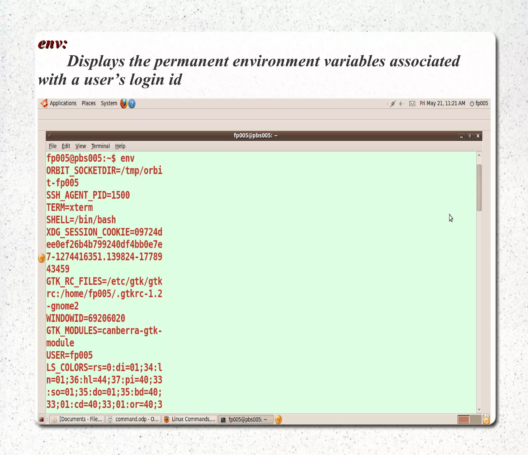 df: used to find the number of free blocks available for all the mounted file systems. 