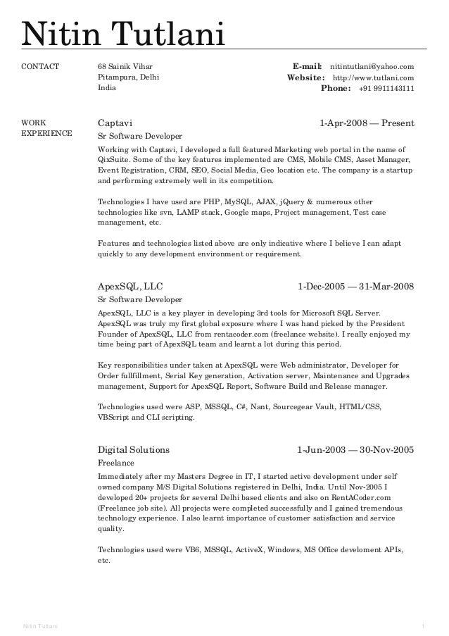 nitin tutlani resume
