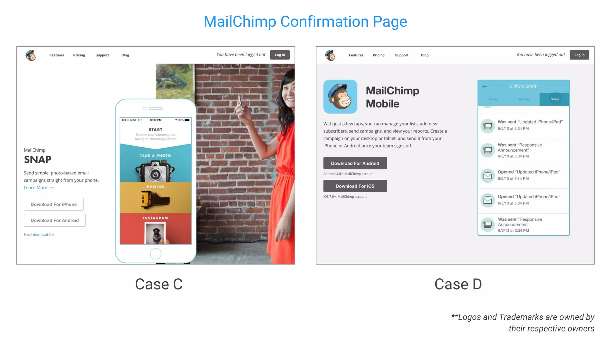 MailChimp Confirmation Page
Case C Case D
**Logos and Trademarks are owned by
their respective owners