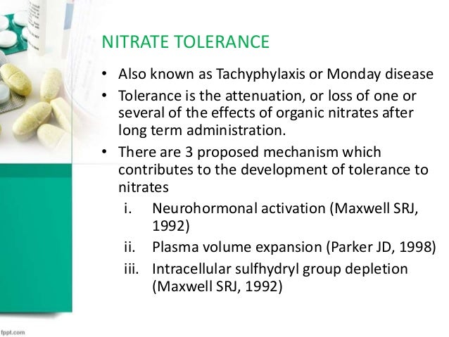 to the development account mechanisms tolerance of 3 for pectoris in Nitrates angina