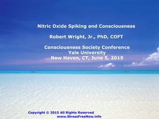 Nitric Oxide Spiking and Consciousness
Robert Wright, Jr., PhD, COFT
Consciousness Society Conference
Yale University
New Haven, CT, June 5, 2015
Copyright © 2015 All Rights Reserved www.StressFreeNow.info
 