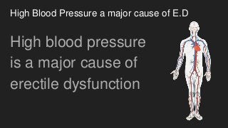 High Blood Pressure a major cause of E.D
High blood pressure
is a major cause of
erectile dysfunction
 
