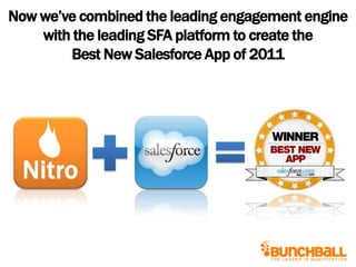 Now we’ve combined the leading engagement engine
    with the leading SFA platform to create the
        Best New Salesfor...