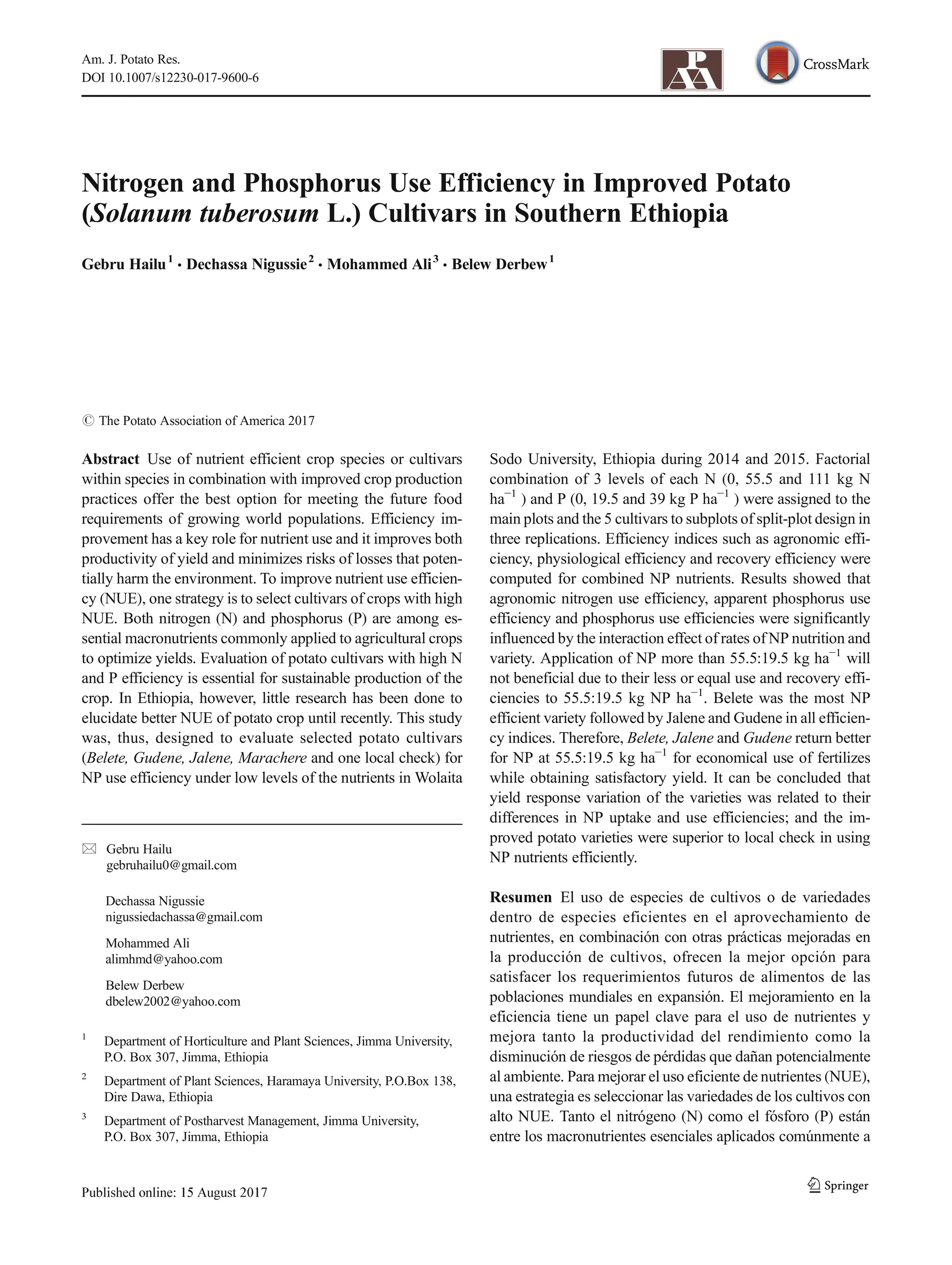Nitrogen and Phosphorus Use EfficiencyinImproved Potato_Hailu Gebru ...