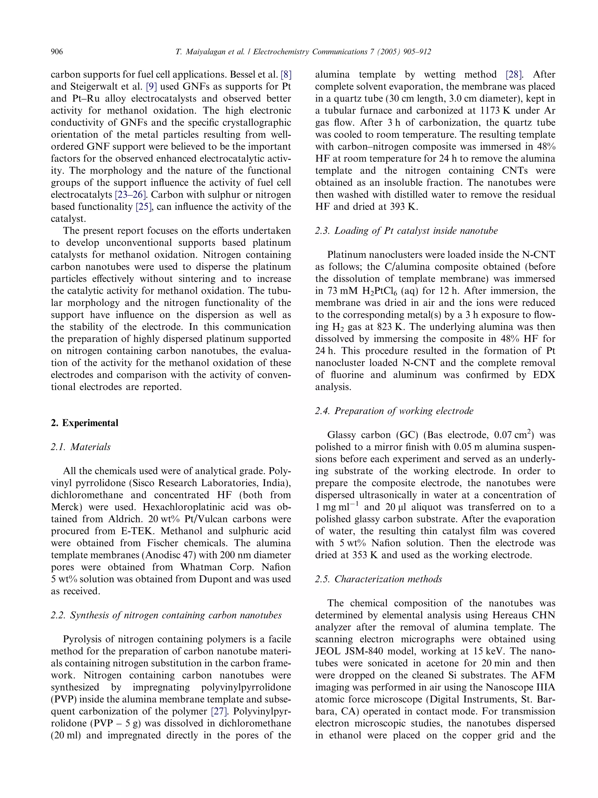 Nitrogen containing carbon nanotubes as supports for pt – alternate ...