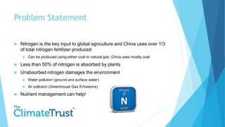 Problem Statement
 Nitrogen is the key input to global agriculture and China uses over 1/3
of total nitrogen fertilizer p...