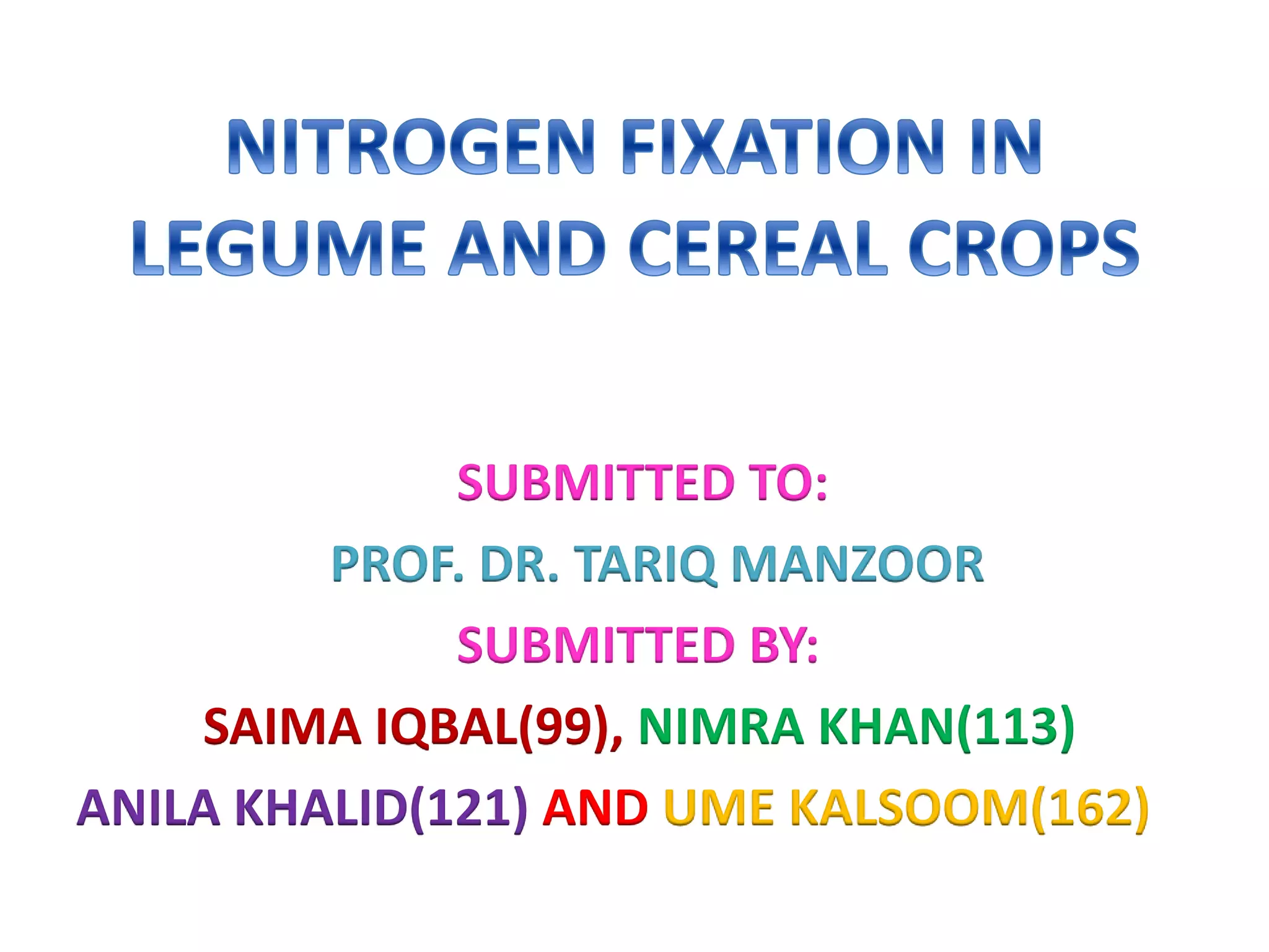Nitrogen fixation in legumes and cereal crops | PPTX