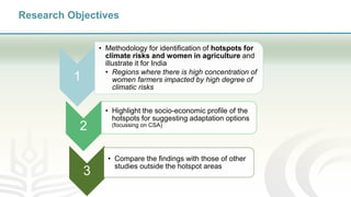 Women in agriculture and climate risks: Hotspots for development