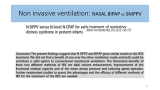 Non invasive ventilation: NASAL BIPAP vs SNIPPV
21
 