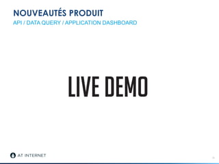 NOUVEAUTÉS PRODUIT
26
API / DATA QUERY / APPLICATION DASHBOARD
 
