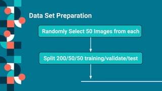Randomly Select 50 Images from each
Split 200/50/50 training/validate/test
Data Set Preparation
 
