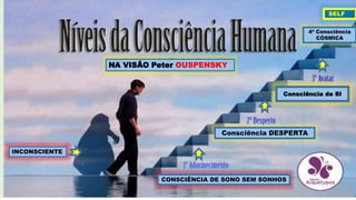NA VISÃO Peter OUSPENSKY
CONSCIÊNCIA DE SONO SEM SONHOS
Consciência DESPERTA
4º Consciência
CÓSMICA
INCONSCIENTE
Consciência de SI
SELF
 