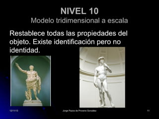NIVEL 10
Modelo tridimensional a escala
Restablece todas las propiedades del
objeto. Existe identificación pero no
identidad.

12/11/13

Jorge Pazos de Provens González

11

 