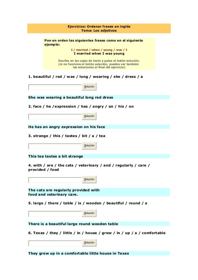 Ejercicios De Ordenar Frases En Ingles