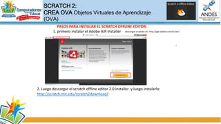 EXELEARNING:
CREA OVA Objetos Virtuales de Aprendizaje
(OVA)
Pagina web: http://exelearning.net/descargas/
VIDEO: introducción a Exelearning YouTube:
https://www.youtube.com/watch?v=6S8IDBilvA8
Exe learning es el editor XHTML para la creación de contenidos para
elearning.
Fácil de utilizar y bastante flexible para exportar, importar y reutilizar
contenidos, permite crear curso digitales completos; aquí puede
verse un ejemplo de un curso creado con esta herramienta.
Se puede empaquetar los contenidos como SCORM para después
llevarlos a la plataforma con la que trabajes, por ejemplo, Moodle.
 