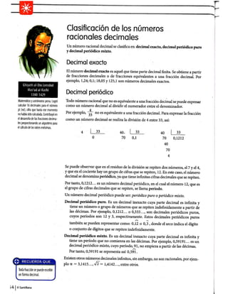 Clasificación de los números racionales decimales
