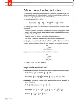 Adición de racionales decimales y propiedades de la adición