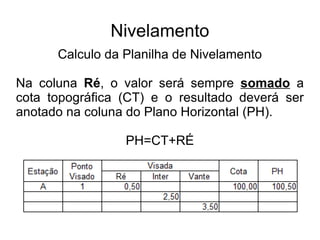 Nivelamento Estação A 5 Inter Plano Horizontal ou Plano de Referencia 