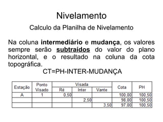 Nivelamento Estação A 7 Mudança Plano Horizontal ou Plano de Referencia 