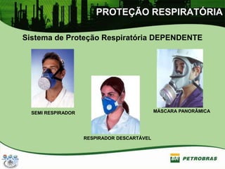 PROTEÇÃO RESPIRATÓRIA
Sistema de Proteção Respiratória DEPENDENTE
SEMI RESPIRADOR
RESPIRADOR DESCARTÁVEL
MÁSCARA PANORÂMICA
 