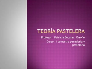 Teoría pastelera Profesor:  Patricia Boussac  Orroño Curso: 1 semestre panadería y pastelería  