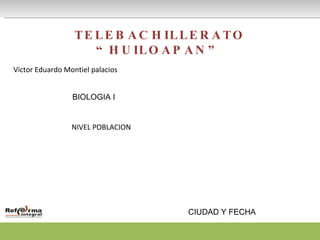 TELEBACHILLERATO “HUILOAPAN” Víctor Eduardo Montiel palacios  BIOLOGIA I NIVEL POBLACION CIUDAD Y FECHA 