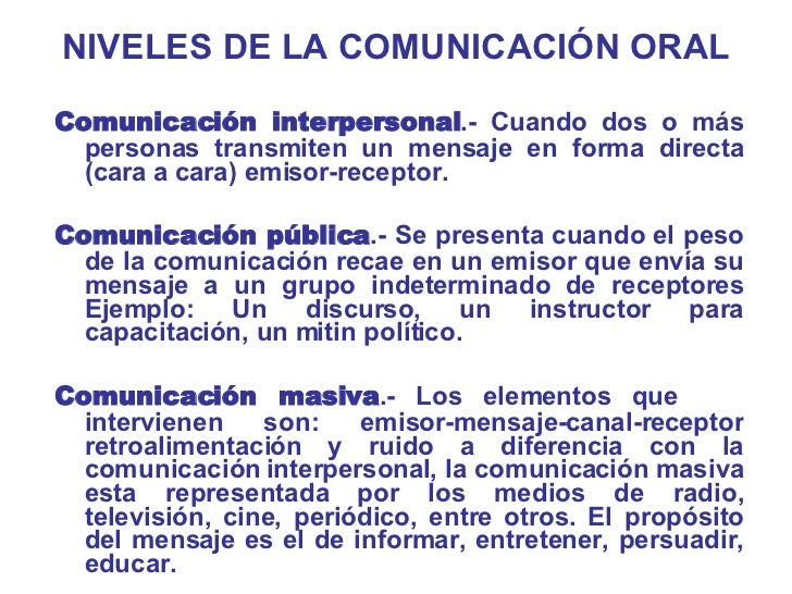 Niveles De La ComunicacióN Oral