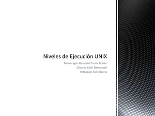 Mondragón González Carlos Rubén Olivares Colín Emmanuel Velázquez Solís Grecia Niveles de Ejecución UNIX 