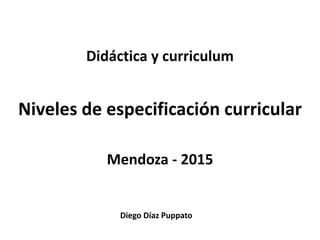 Diego Díaz Puppato
Didáctica y curriculum
Niveles de especificación curricular
Mendoza - 2015
 