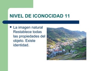NIVEL DE ICONOCIDAD 11

 Laimagen natural
 Restablece todas
 las propiedades del
 objeto. Existe
 identidad.
 