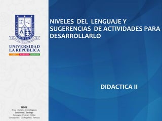 NIVELES DEL LENGUAJE Y
SUGERENCIAS DE ACTIVIDADES PARA
DESARROLLARLO
DIDACTICA II
 