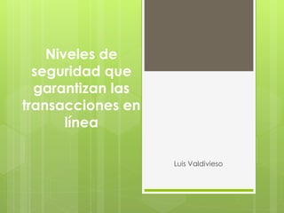 Niveles de
seguridad que
garantizan las
transacciones en
línea
Luis Valdivieso
 