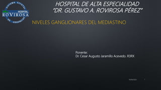Ponente:
Dr. Cesar Augusto Jaramillo Acevedo. R3RX
HOSPITAL DE ALTA ESPECIALIDAD
“DR. GUSTAVO A. ROVIROSA PÉREZ”
14/06/2022 1
NIVELES GANGLIONARES DEL MEDIASTINO
 