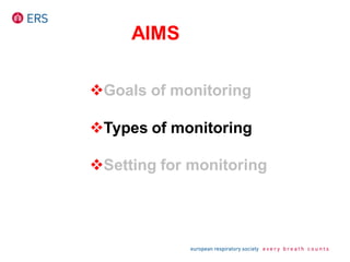 AIMS
Goals of monitoring
Types of monitoring
Setting for monitoring
 