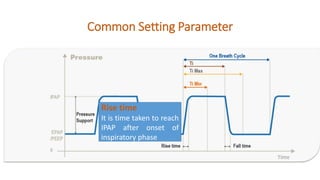 Common Setting Parameter
Rise time
It is time taken to reach
IPAP after onset of
inspiratory phase
 
