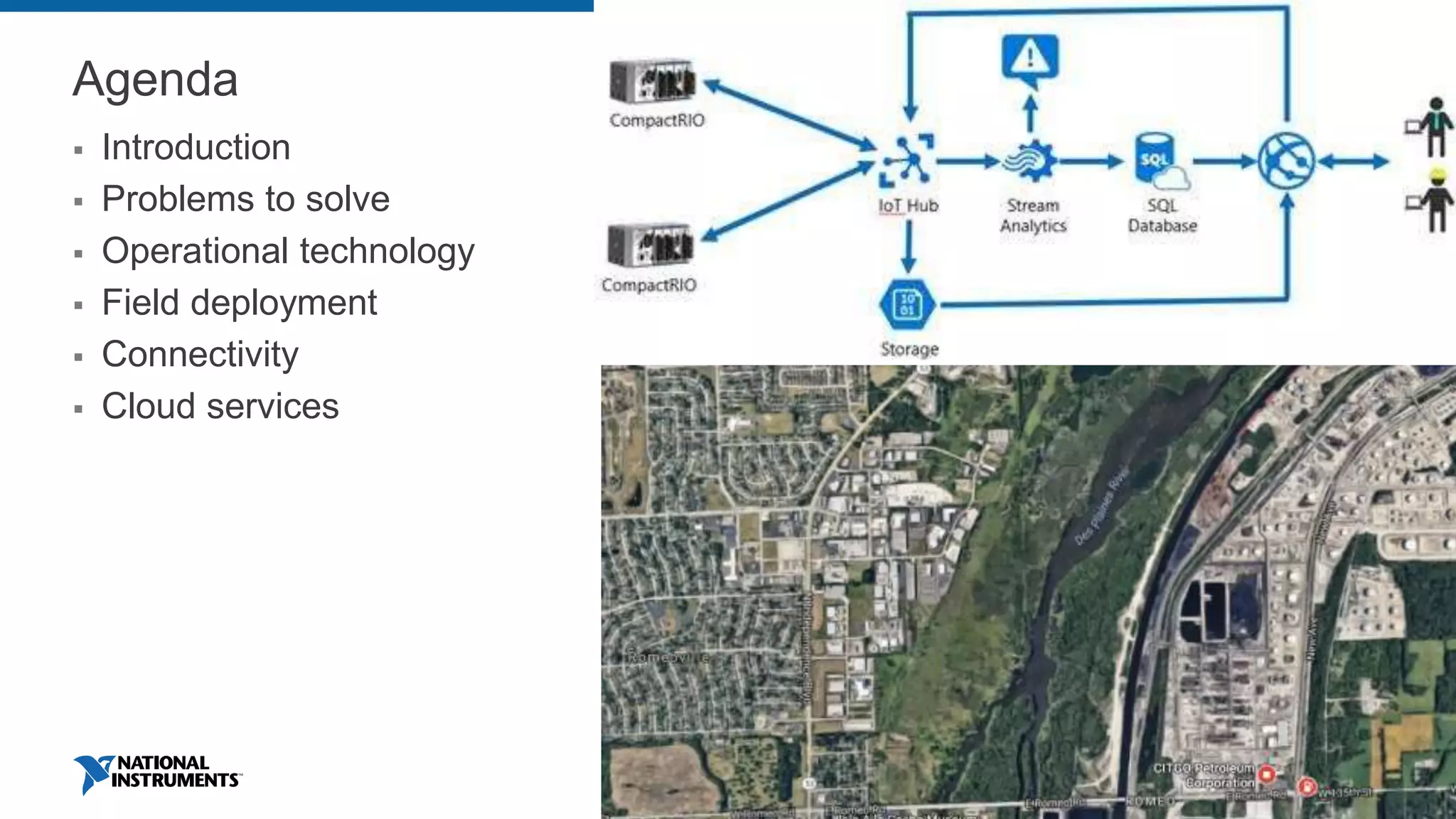 Agenda
 Introduction
 Problems to solve
 Operational technology
 Field deployment
 Connectivity
 Cloud services
 