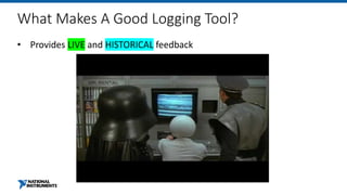 • Provides LIVE and HISTORICAL feedback
What Makes A Good Logging Tool?
 