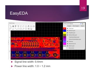 EasyEDA
19
 Signal line width: 0.4mm
 Power line width: 1.0 ~ 1.2 mm
 
