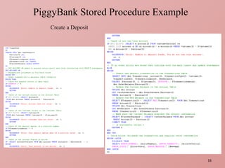 PiggyBank Stored Procedure Example Create a Deposit 