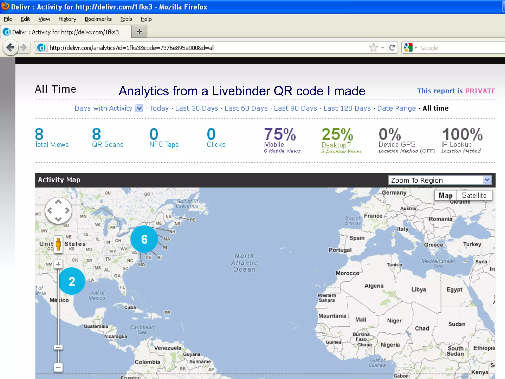 Analytics from a Livebinder QR code I made
 