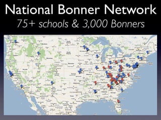 National Bonner Network
 75+ schools & 3,000 Bonners
 