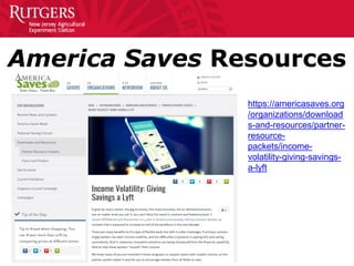 America Saves Resources
https://americasaves.org
/organizations/download
s-and-resources/partner-
resource-
packets/income-
volatility-giving-savings-
a-lyft
 