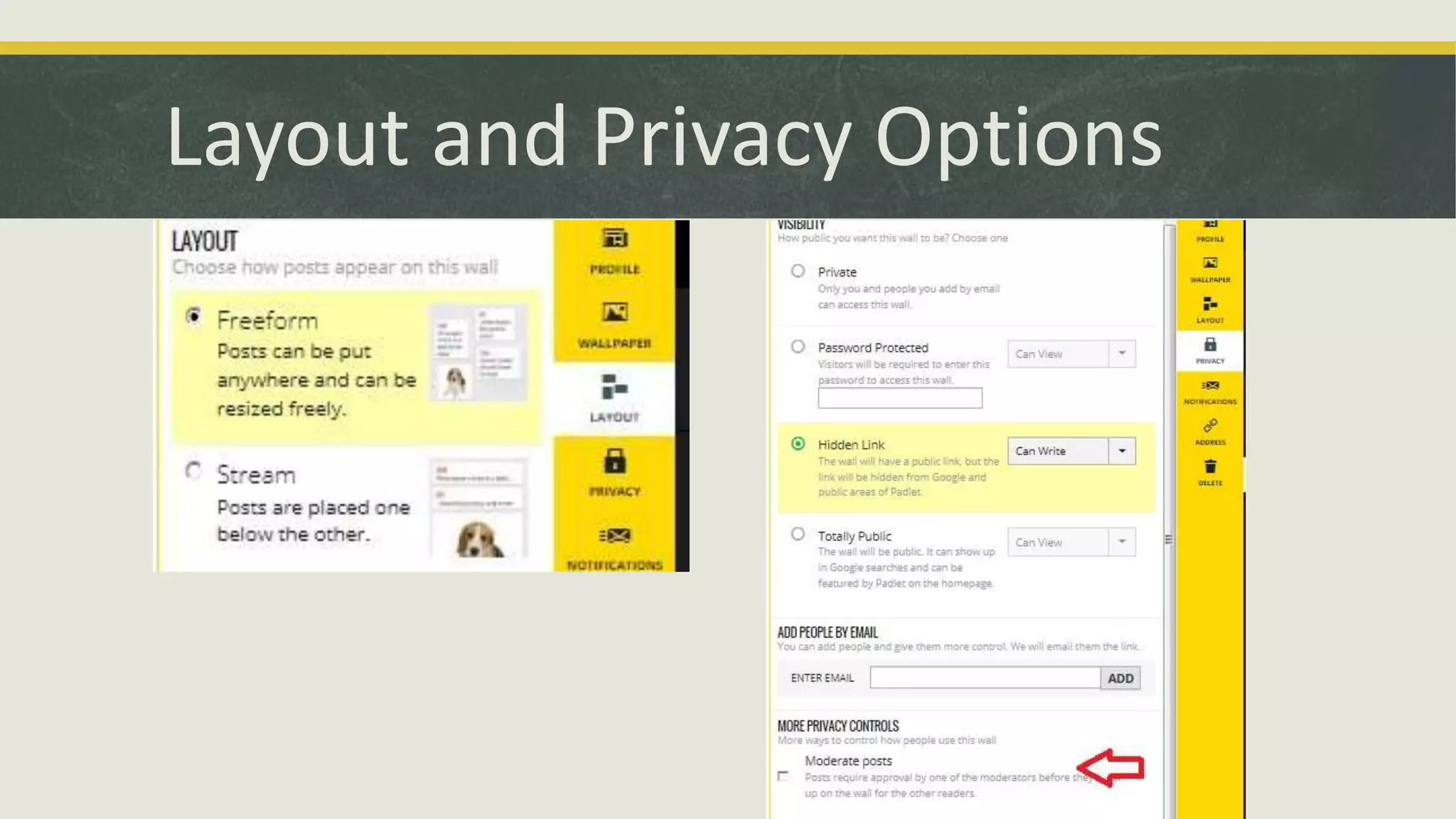 Layout and Privacy Options

 