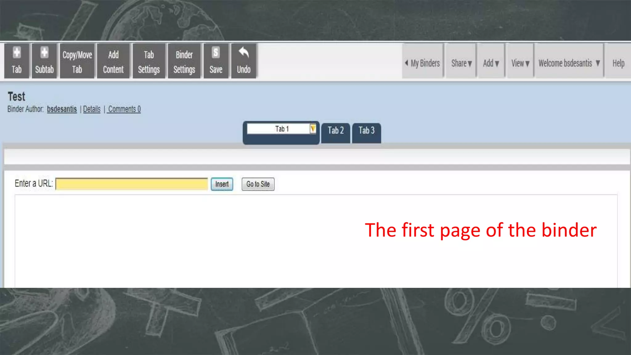 The first page of the binder

 