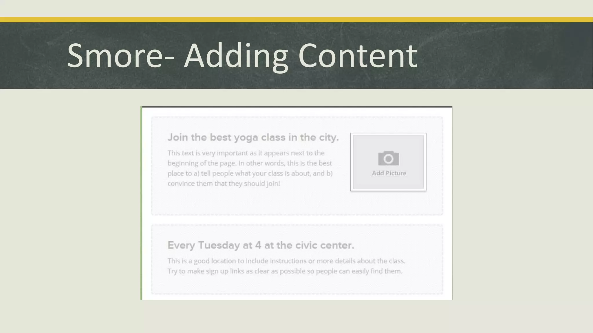 Smore- Adding Content

 