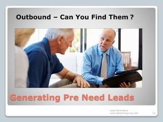 Generating Pre Need Leads
Lead Generation
www.datamangroup.com 12
Outbound – Can You Find Them ?
 